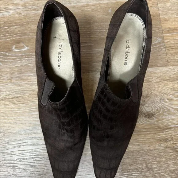 Liz claiborne Labrynth Brown Crocodile pattern Stretch Bootie Women's Size 10 - Picture 2 of 6